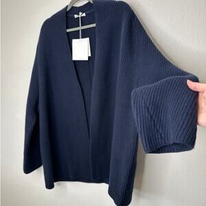 NWT The Row Dark Navy Ardi Chunky Knit Long Line Open Cardigan M